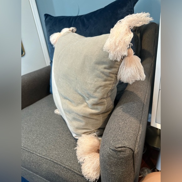 Target Pillowfort Pink Linen & Grey Velvet Square Throw Pillow with Pom Pom - Picture 6 of 7